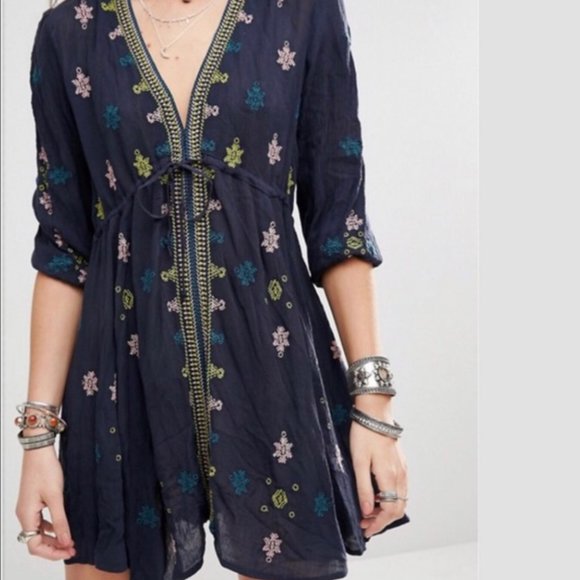 Free People Navy Floral Mini Dress - Picture 11 of 12